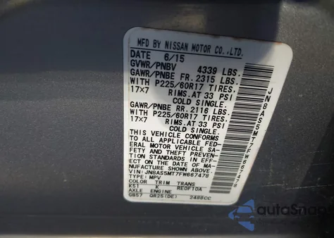 2015 Nissan Rogue Select S z USA, uszkodzony, nr VIN JN8AS5MT7FW667478